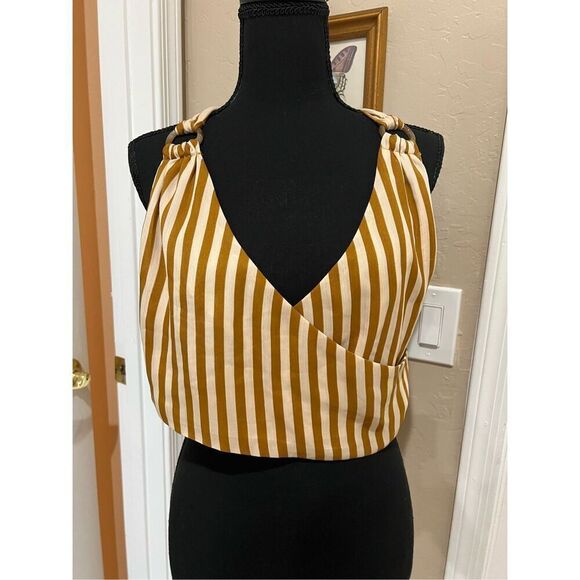 Moon River brown and cream striped halter top with tie back - Picture 1 of 5